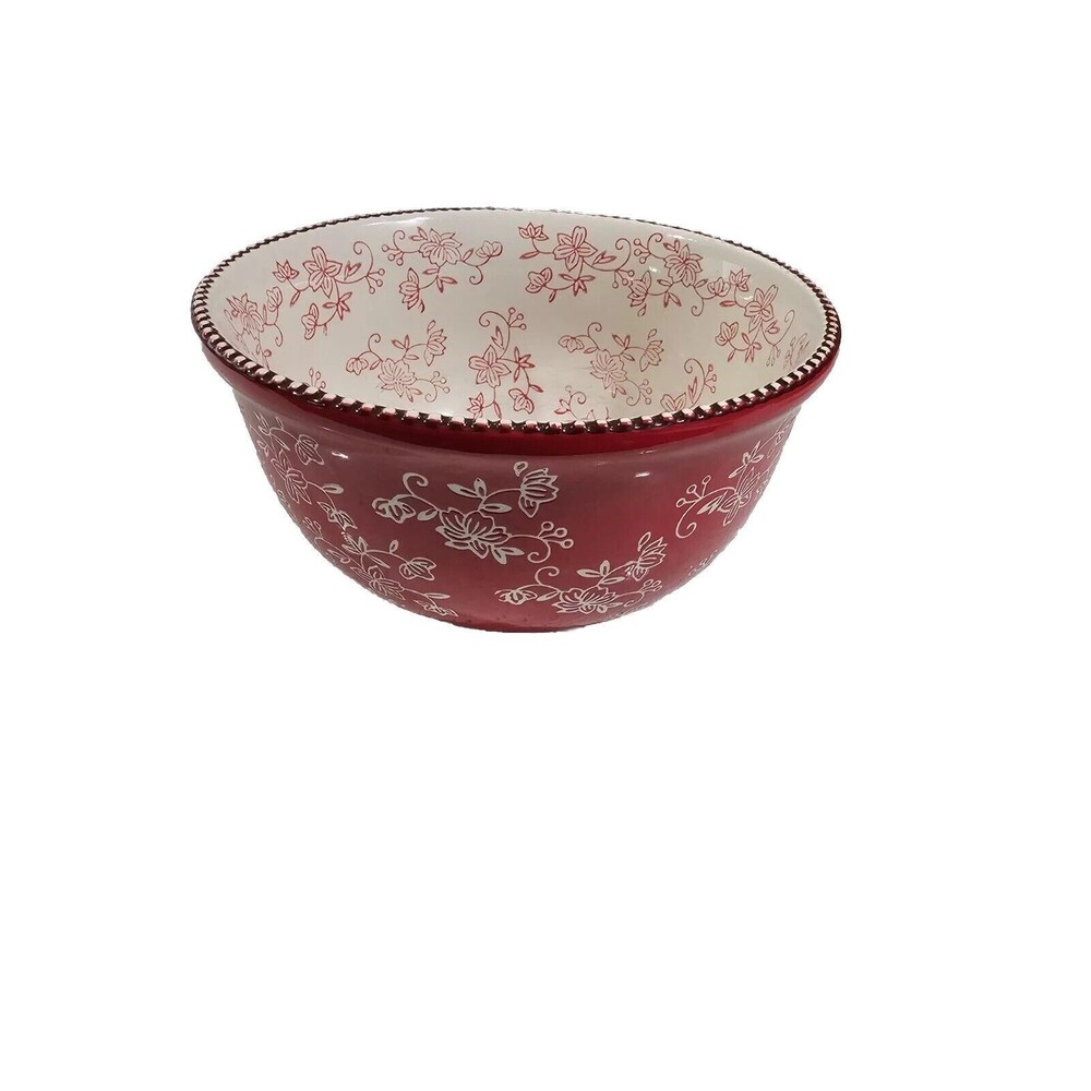 Temptations By Tara Red Floral Lace 10" Bakeware Mixing Bowl 3.75 Quart Clean